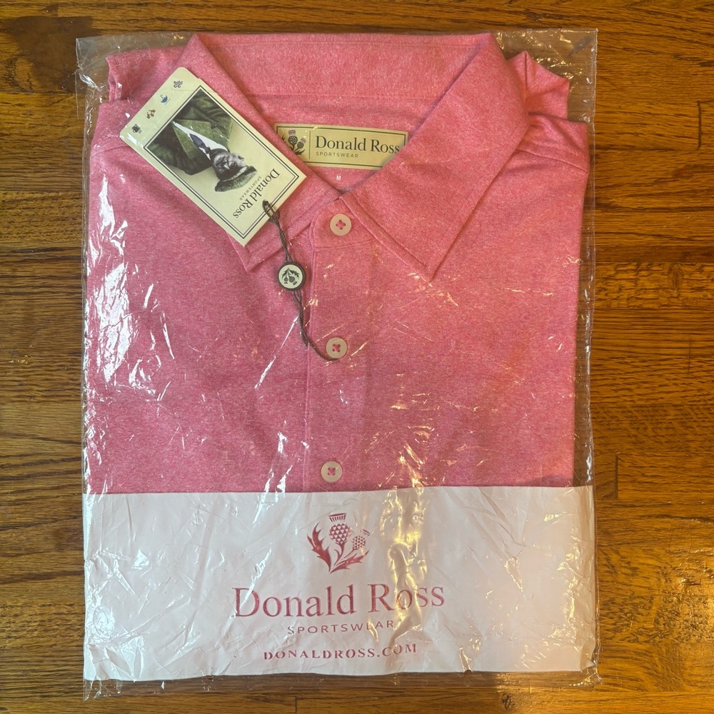 Donald Ross Sportswear Men's Golf Pink 1/4 Button Down Polo Short Sleeve Shirt